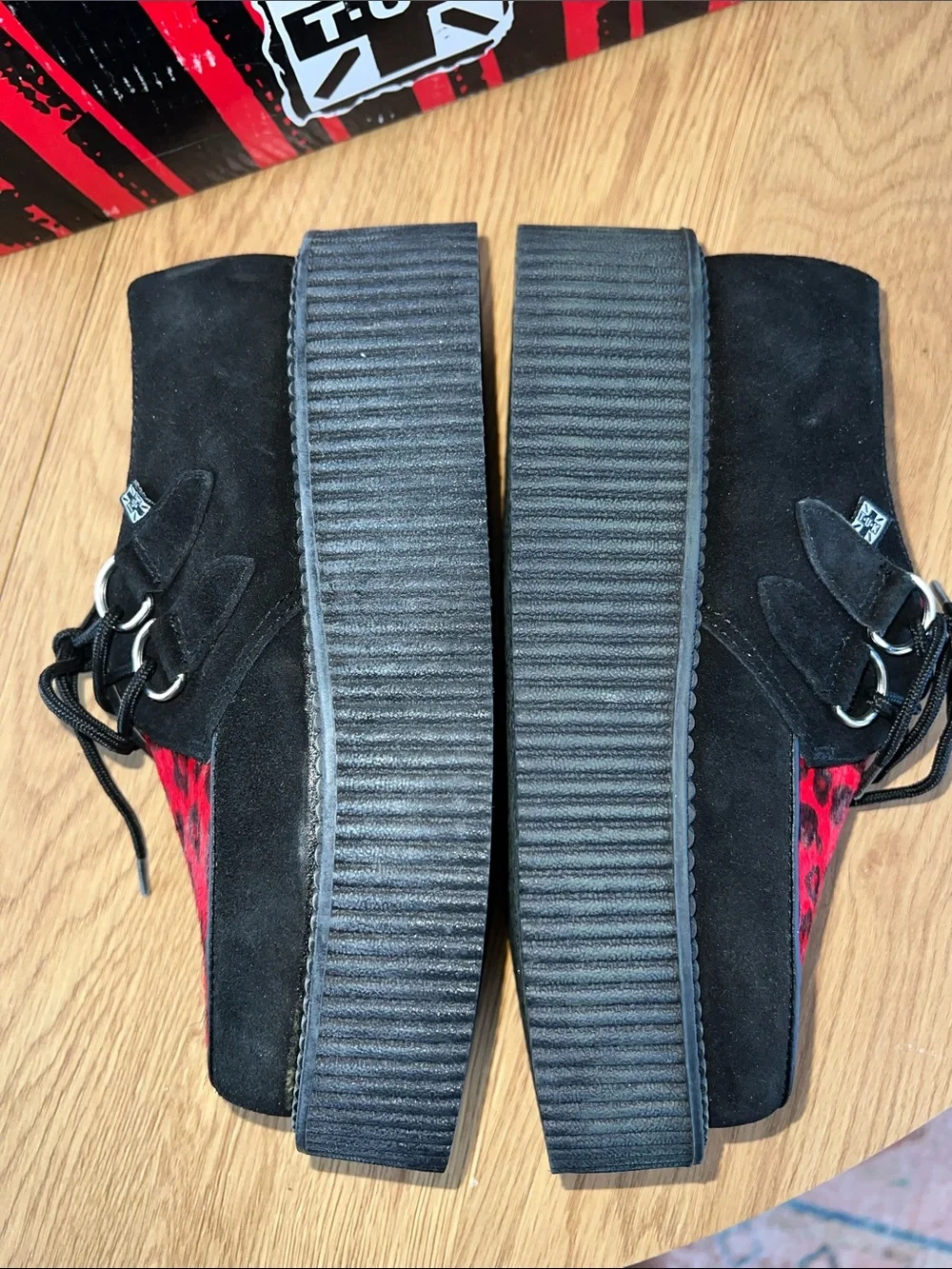 NIB T.U.K Mondo Creeper Black Shoes with Red Leopard Hair-On Leather